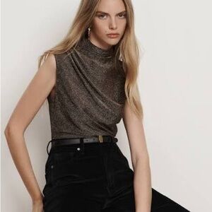 Veronica Beard Mylie Metallic Mock Neck Top XL
